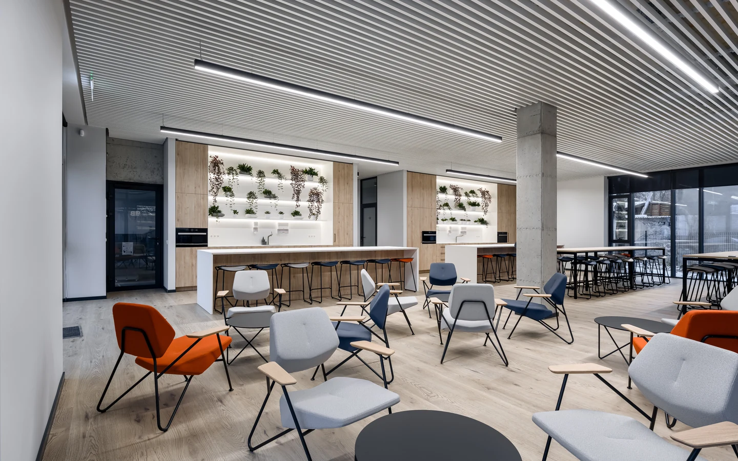 Cafe and lounge space at the Bison Commerce Kaunas office