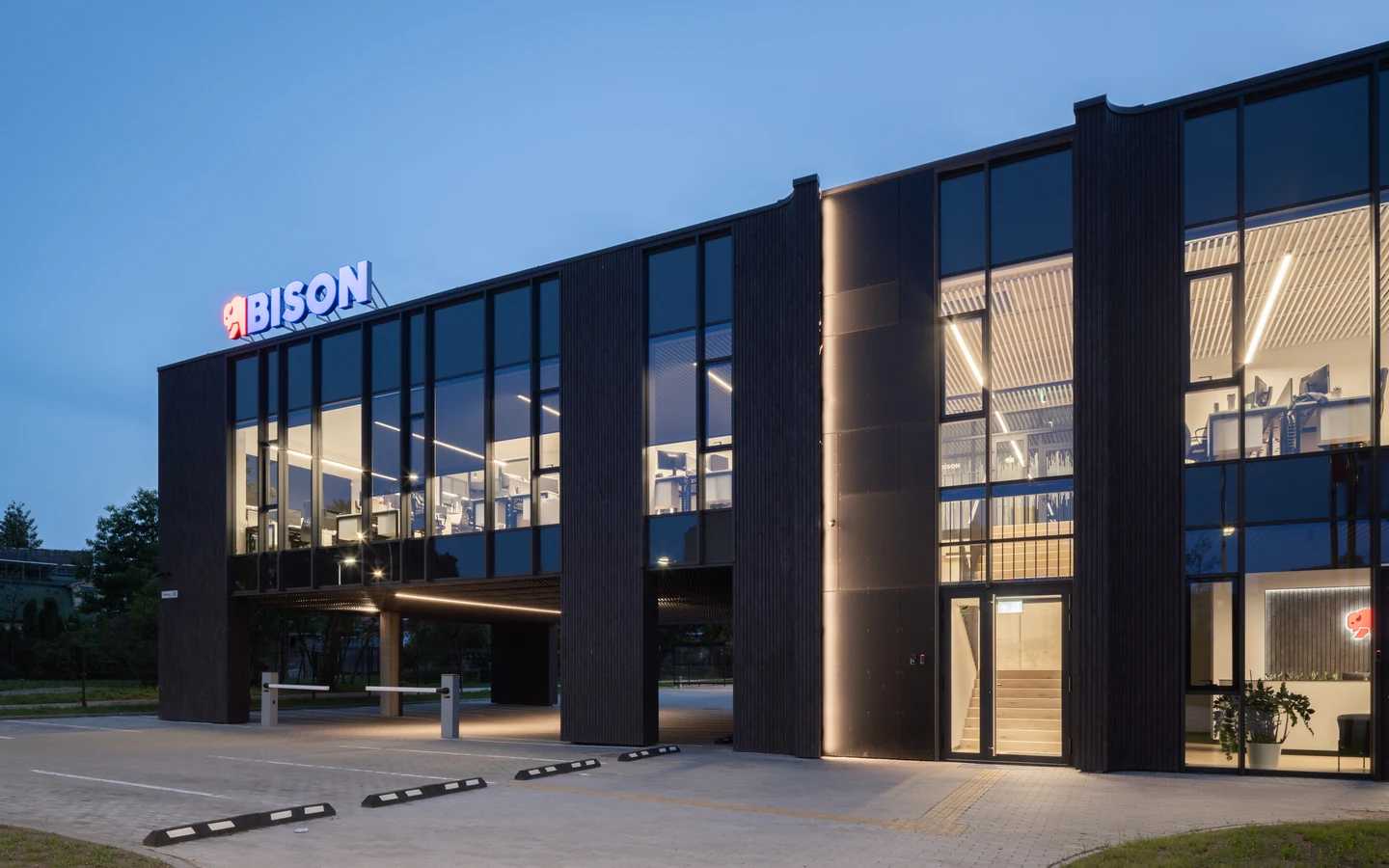 The Bison Commerce operations center in Kaunas at dusk